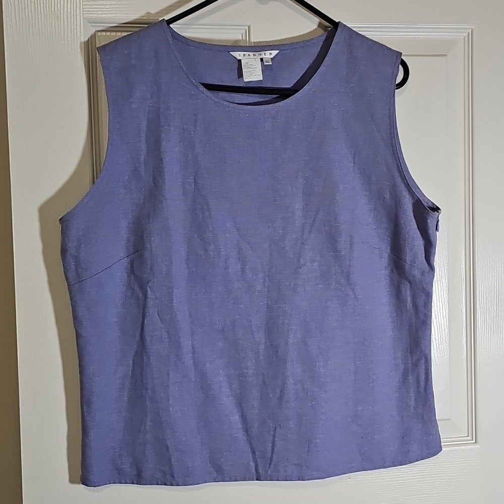 Spanner Linen Blend Lilac Sleeveless Round Neck Side Zip Tank Top Shirt Size XL